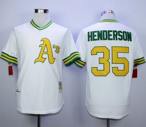 Mitchell And Ness Athletics #35 Rickey Henderson White Cool Base Stitched MLB Jersey - Click Image to Close